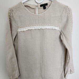 J.Crew  Women's Size 00 Long Sleeve 100% Linen Shirt with Detail